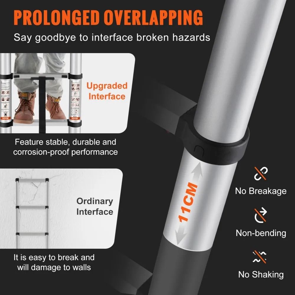 Aluminum Telescopic Ladder Collapsible Extension Ladder Onebutton Retraction High LBS Capacity Nons 1