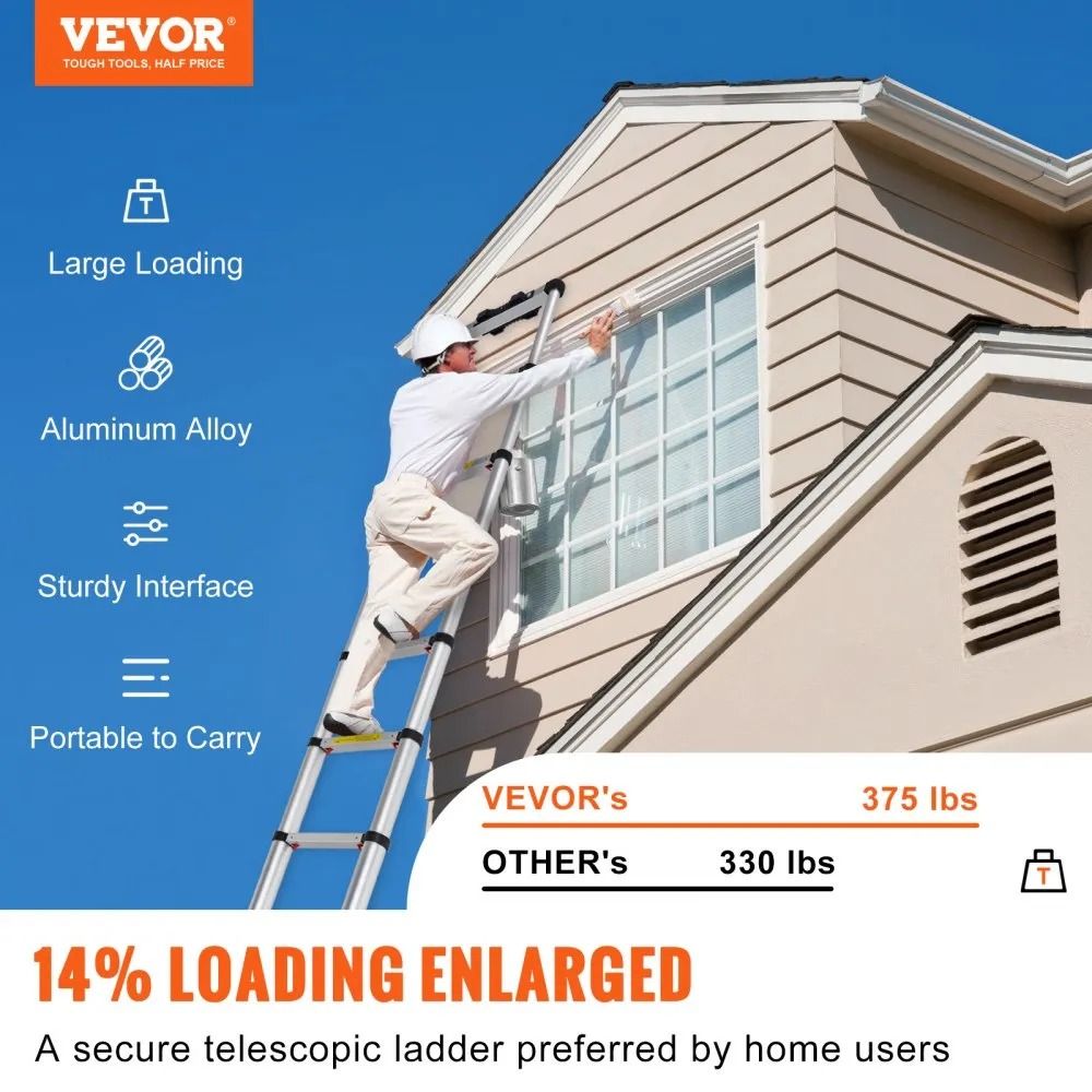 Aluminum Telescopic Ladder Collapsible Extension Ladder Onebutton Retraction High LBS Capacity Nons 6