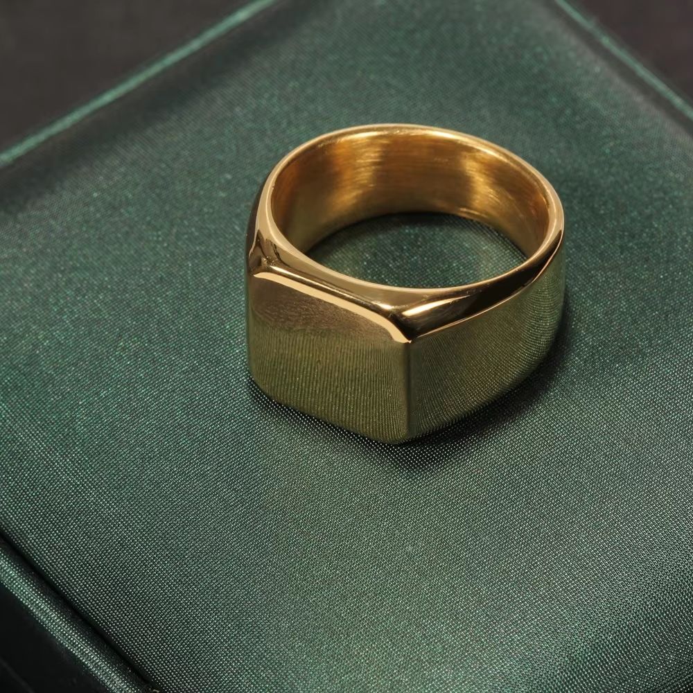 Fashion Stainless Steel Mens Square Ring Black Gold And Silver Hiphop Party Jewelry Gift 9