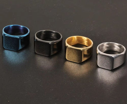 Fashion Stainless Steel Mens Square Ring Black Gold And Silver Hiphop Party Jewelry Gift 5