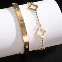 French Lucky Clover Bracelet Set for Women Stainless Steel Charm Jewelry