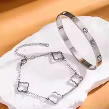 French Lucky Clover Bracelet Set For Women Stainless Steel Charm Jewelry 1