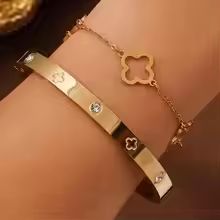 French Lucky Clover Bracelet Set For Women Stainless Steel Charm Jewelry 2