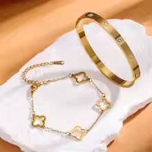 French Lucky Clover Bracelet Set For Women Stainless Steel Charm Jewelry 3
