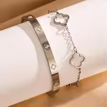 French Lucky Clover Bracelet Set For Women Stainless Steel Charm Jewelry 4