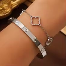 French Lucky Clover Bracelet Set For Women Stainless Steel Charm Jewelry 8
