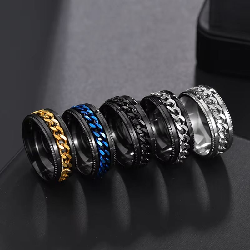 Stainless Steel Chain Spinner Ring for Men and Women Punk Style Fidget Jewelry