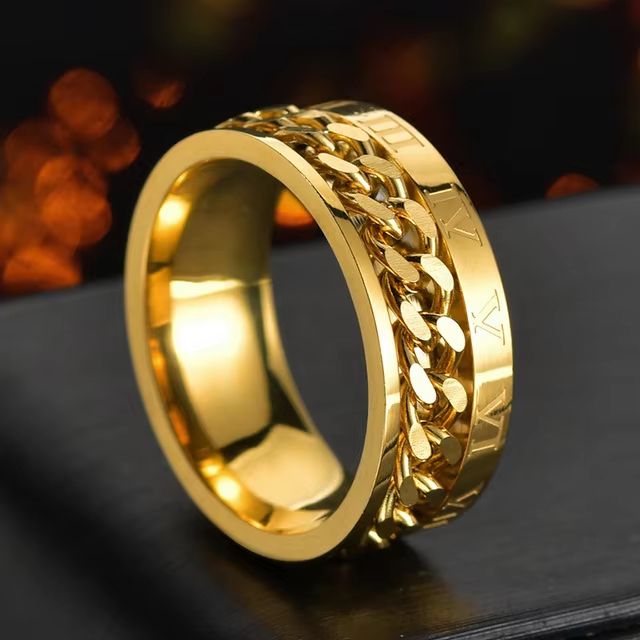 Stainless Steel Chain Spinner Ring For Men And Women Punk Style Fidget Jewelry 10