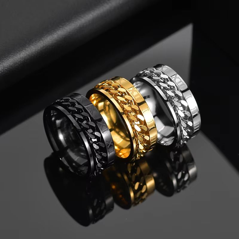 Stainless Steel Chain Spinner Ring For Men And Women Punk Style Fidget Jewelry 3