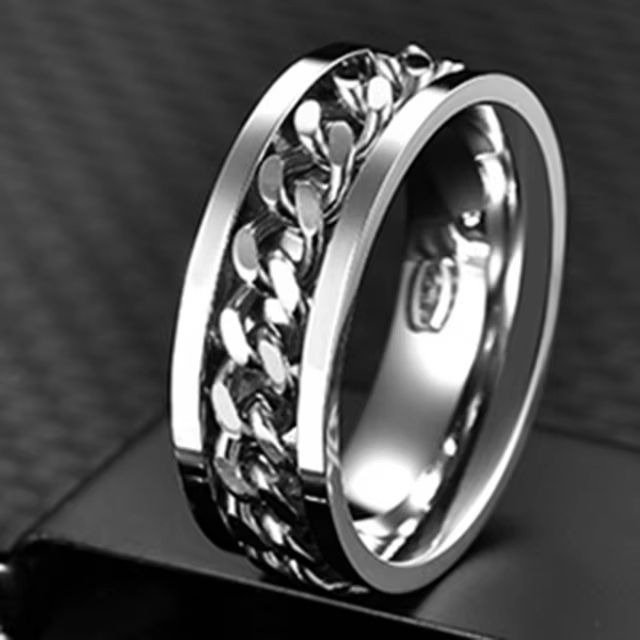 Stainless Steel Chain Spinner Ring For Men And Women Punk Style Fidget Jewelry 5