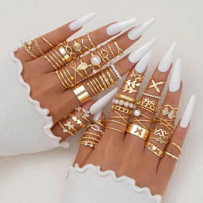 58PCS Vintage Heart Snake Butterfly Rings Set for Women Gold Plated Fashion Jewelry