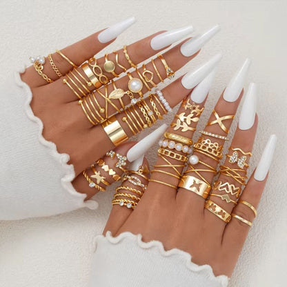 58PCS Vintage Heart Snake Butterfly Rings Set for Women Gold Plated Fashion Jewelry