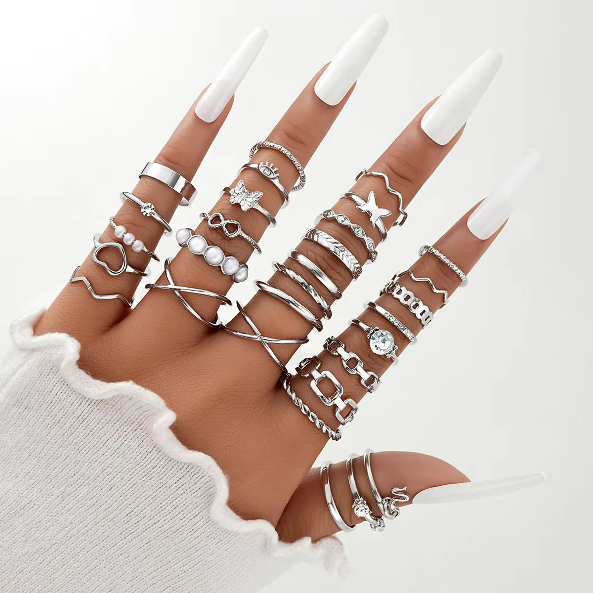 58PCS Vintage Heart Snake Butterfly Rings Set For Women Gold Plated Fashion Jewelry 9