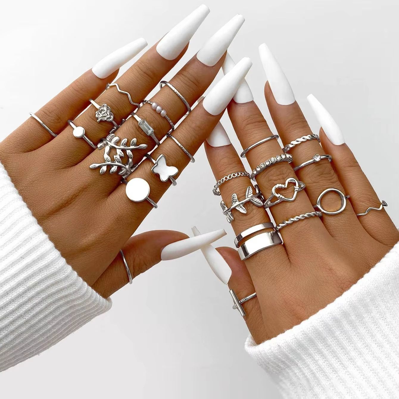 58PCS Vintage Heart Snake Butterfly Rings Set For Women Gold Plated Fashion Jewelry 11