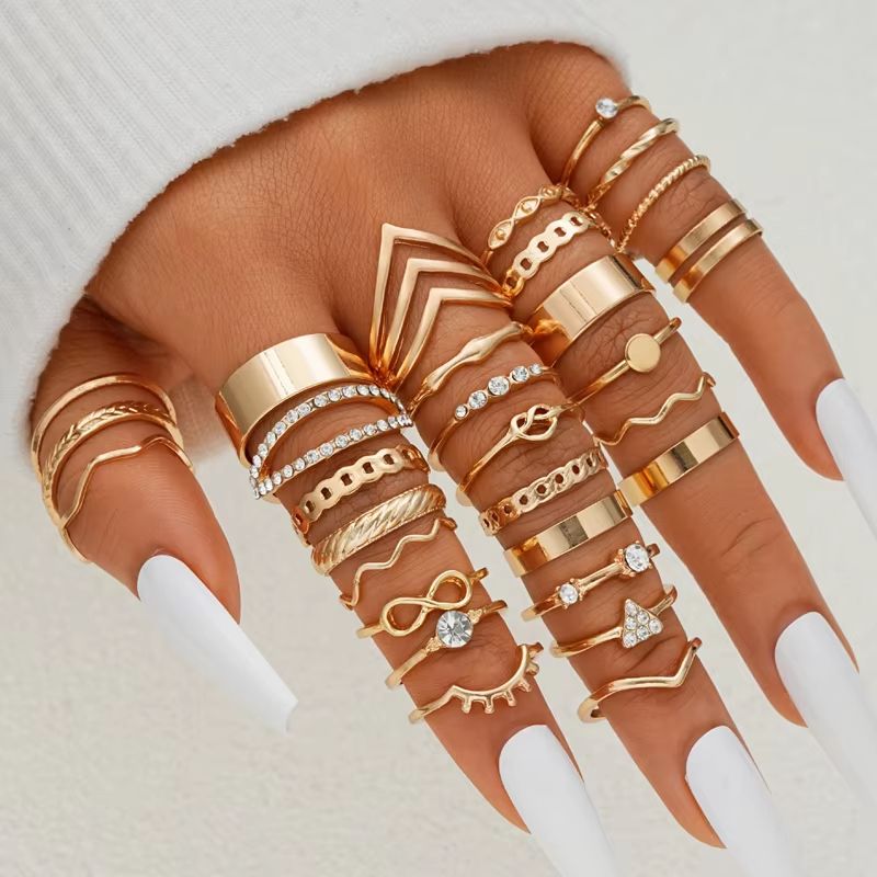 58PCS Vintage Heart Snake Butterfly Rings Set For Women Gold Plated Fashion Jewelry 12