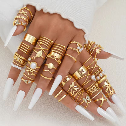 58PCS Vintage Heart Snake Butterfly Rings Set For Women Gold Plated Fashion Jewelry 1