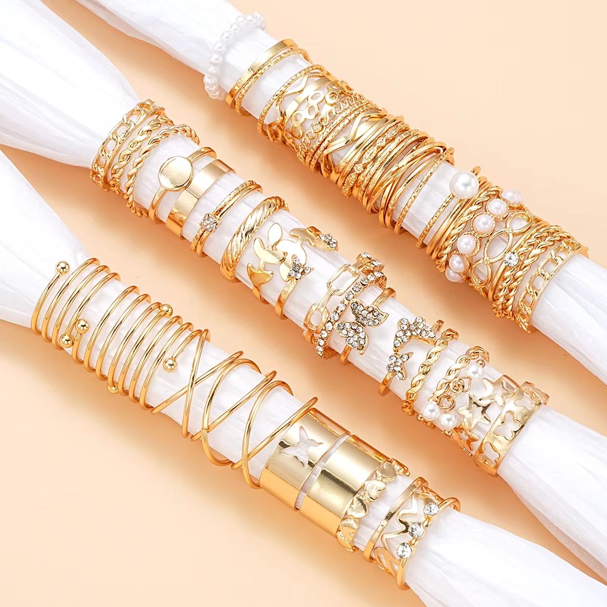 58PCS Vintage Heart Snake Butterfly Rings Set For Women Gold Plated Fashion Jewelry 3