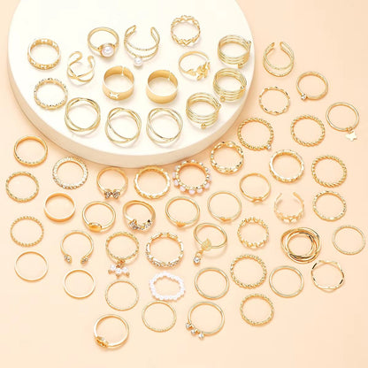 58PCS Vintage Heart Snake Butterfly Rings Set For Women Gold Plated Fashion Jewelry 4