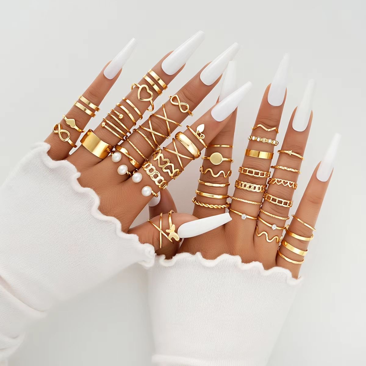 58PCS Vintage Heart Snake Butterfly Rings Set For Women Gold Plated Fashion Jewelry 8