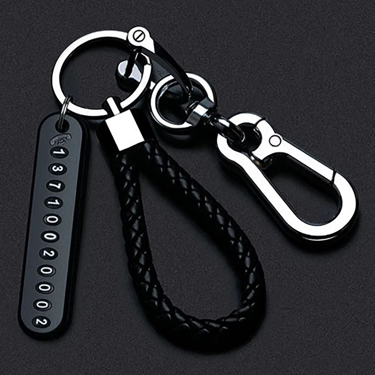 Trendy DIY Mobile Phone Number Plate Leather Rope Car Keychain for Men
