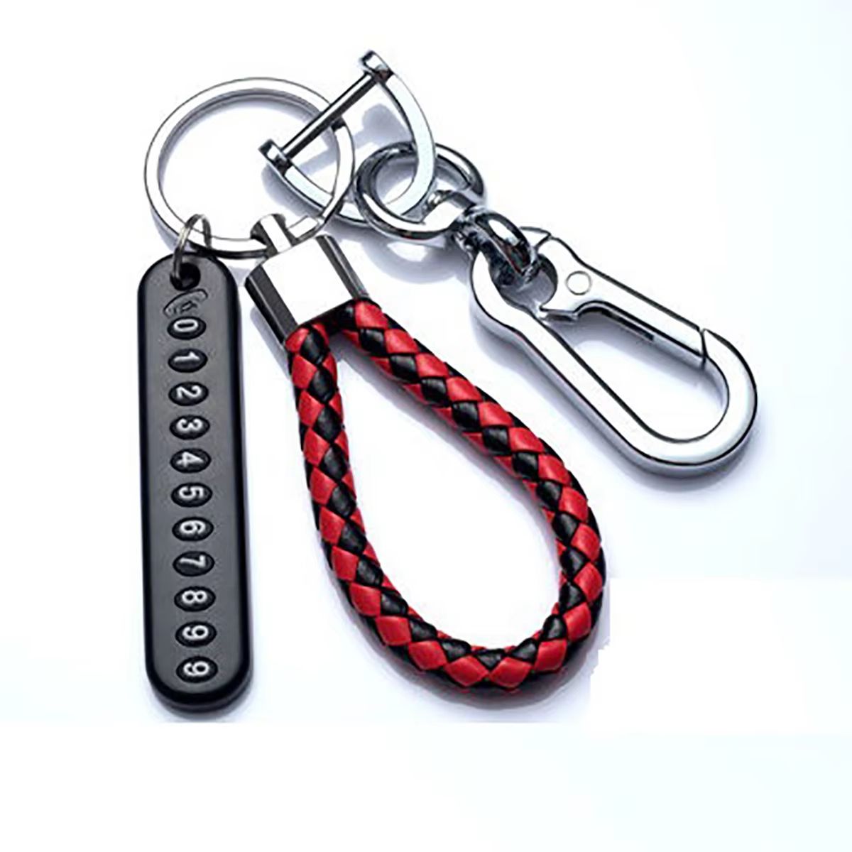 Trendy DIY Mobile Phone Number Plate Leather Rope Car Keychain For Men 4