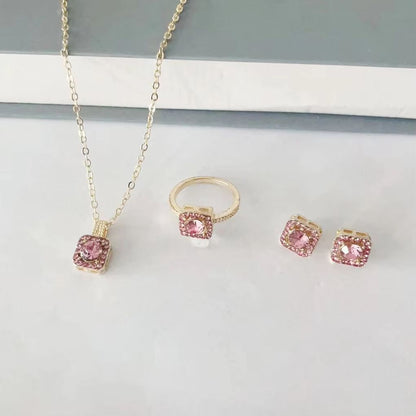 Luxury Cube Necklace Earrings And Ring Jewelry Set For Women 2