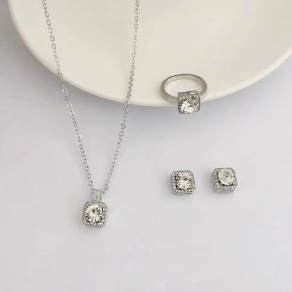 Luxury Cube Necklace Earrings And Ring Jewelry Set For Women 3