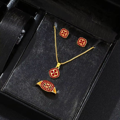 Luxury Cube Necklace Earrings And Ring Jewelry Set For Women 9