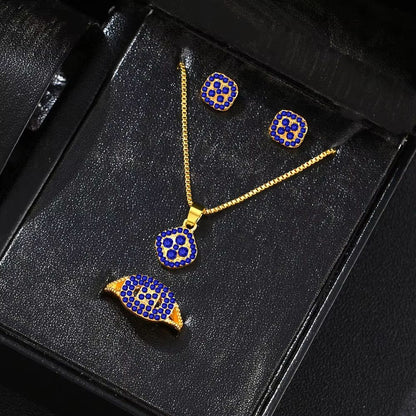 Luxury Cube Necklace Earrings And Ring Jewelry Set For Women 11