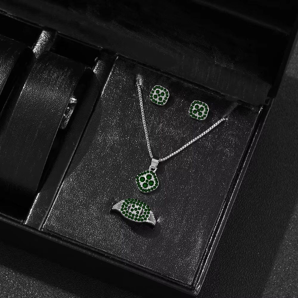 Luxury Cube Necklace Earrings And Ring Jewelry Set For Women 12