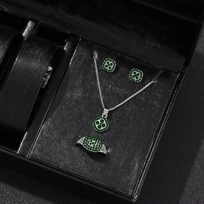 Luxury Cube Necklace Earrings And Ring Jewelry Set For Women 12