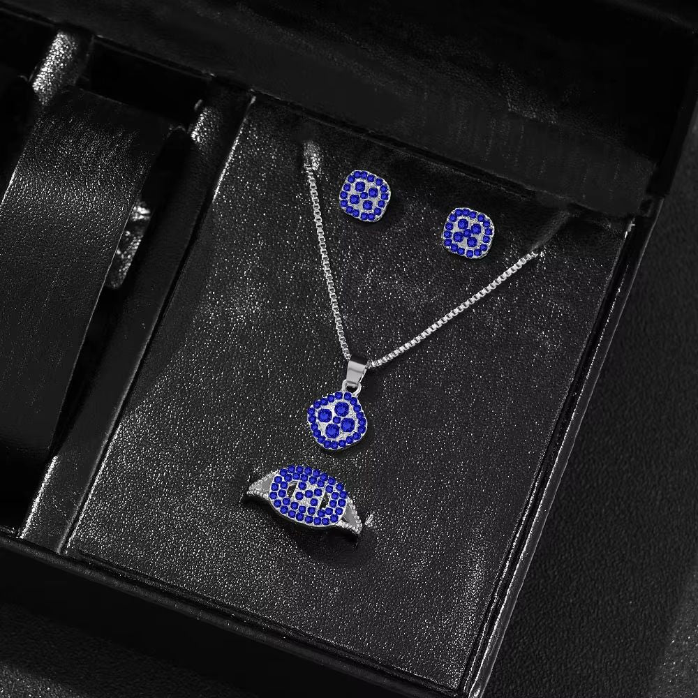 Luxury Cube Necklace Earrings And Ring Jewelry Set For Women 13