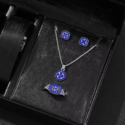Luxury Cube Necklace Earrings And Ring Jewelry Set For Women 13