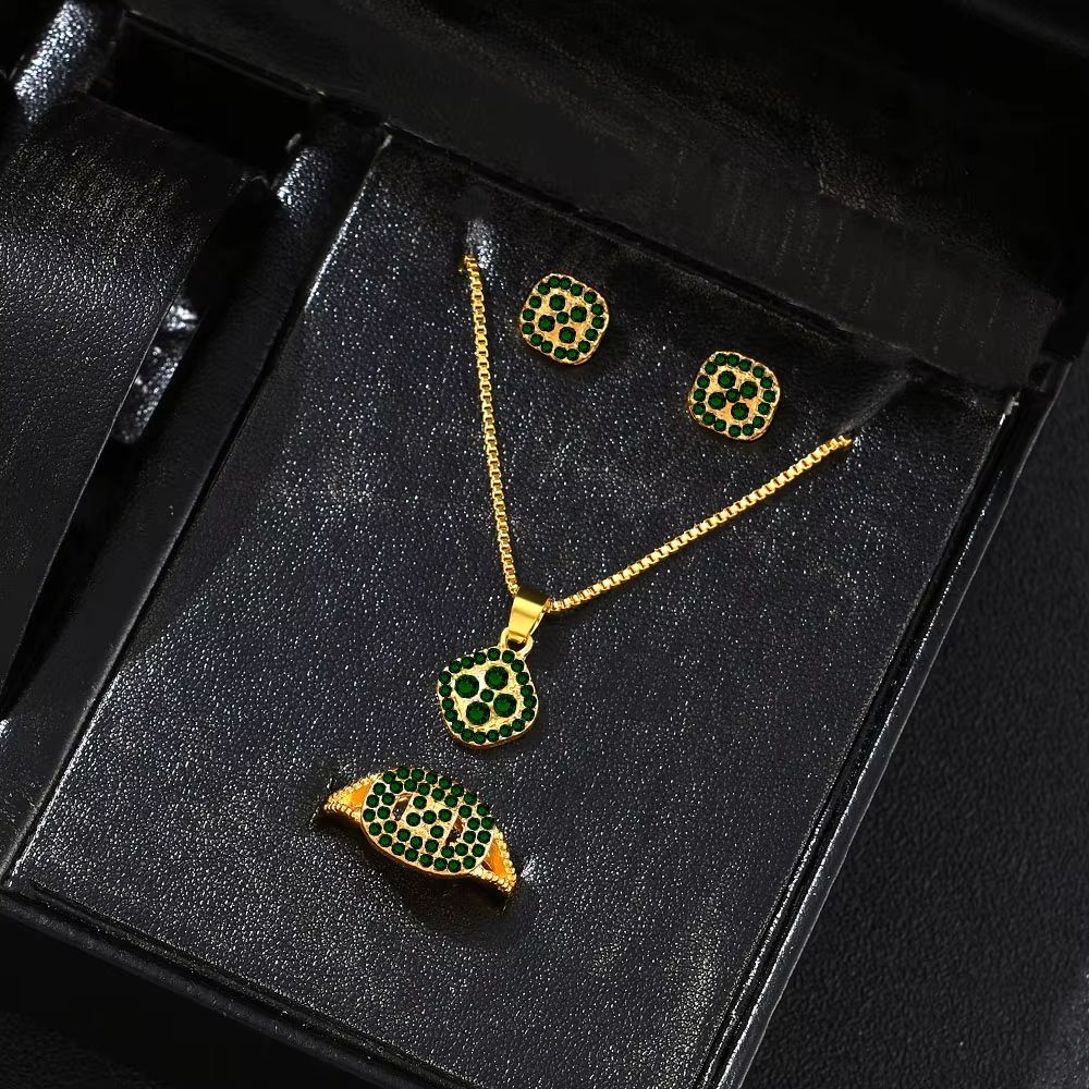 Luxury Cube Necklace Earrings And Ring Jewelry Set For Women 16