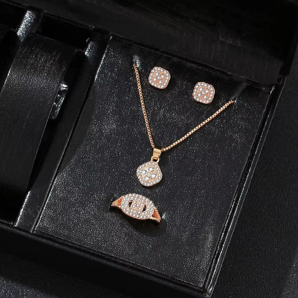 Luxury Cube Necklace Earrings And Ring Jewelry Set For Women 17