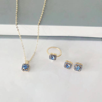 Luxury Cube Necklace Earrings And Ring Jewelry Set For Women 18