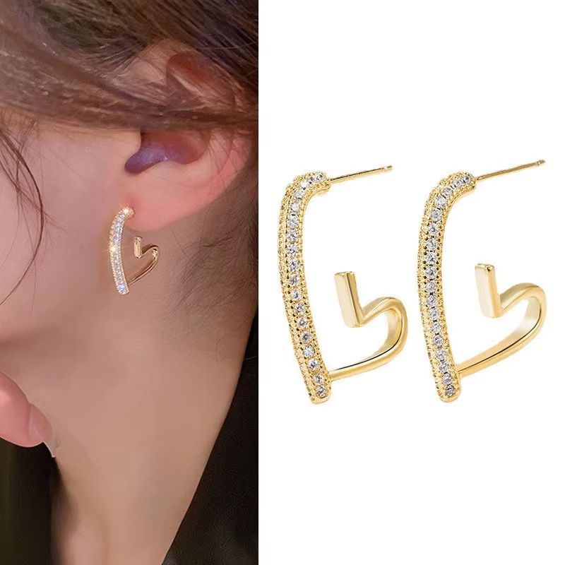 Korean Crystal Heart Hoop Earrings With 925 Silver Needle For Women 1