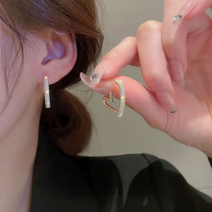 Korean Crystal Heart Hoop Earrings With 925 Silver Needle For Women 3