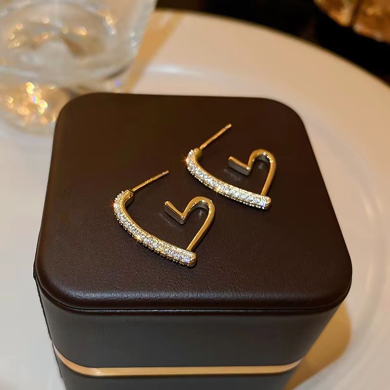 Korean Crystal Heart Hoop Earrings With 925 Silver Needle For Women 4