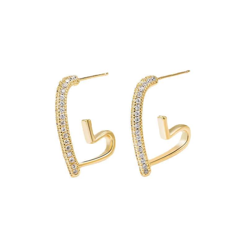 Korean Crystal Heart Hoop Earrings With 925 Silver Needle For Women 5