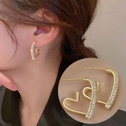 Korean Crystal Heart Hoop Earrings With 925 Silver Needle For Women 7