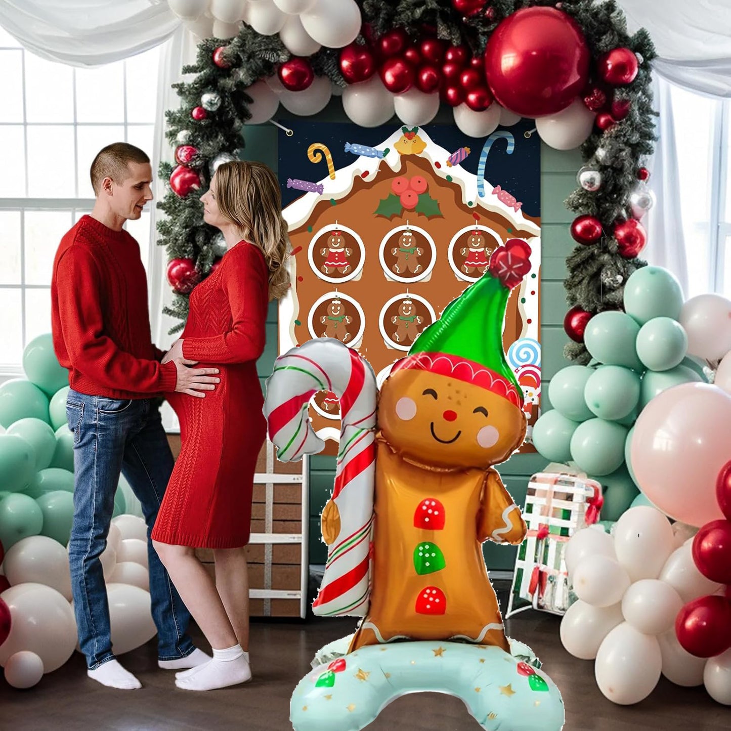 Gingerbread Man Themed Base Wearing Green Hat Aluminum Film Balloons Christmas Party Decoration Bal 1