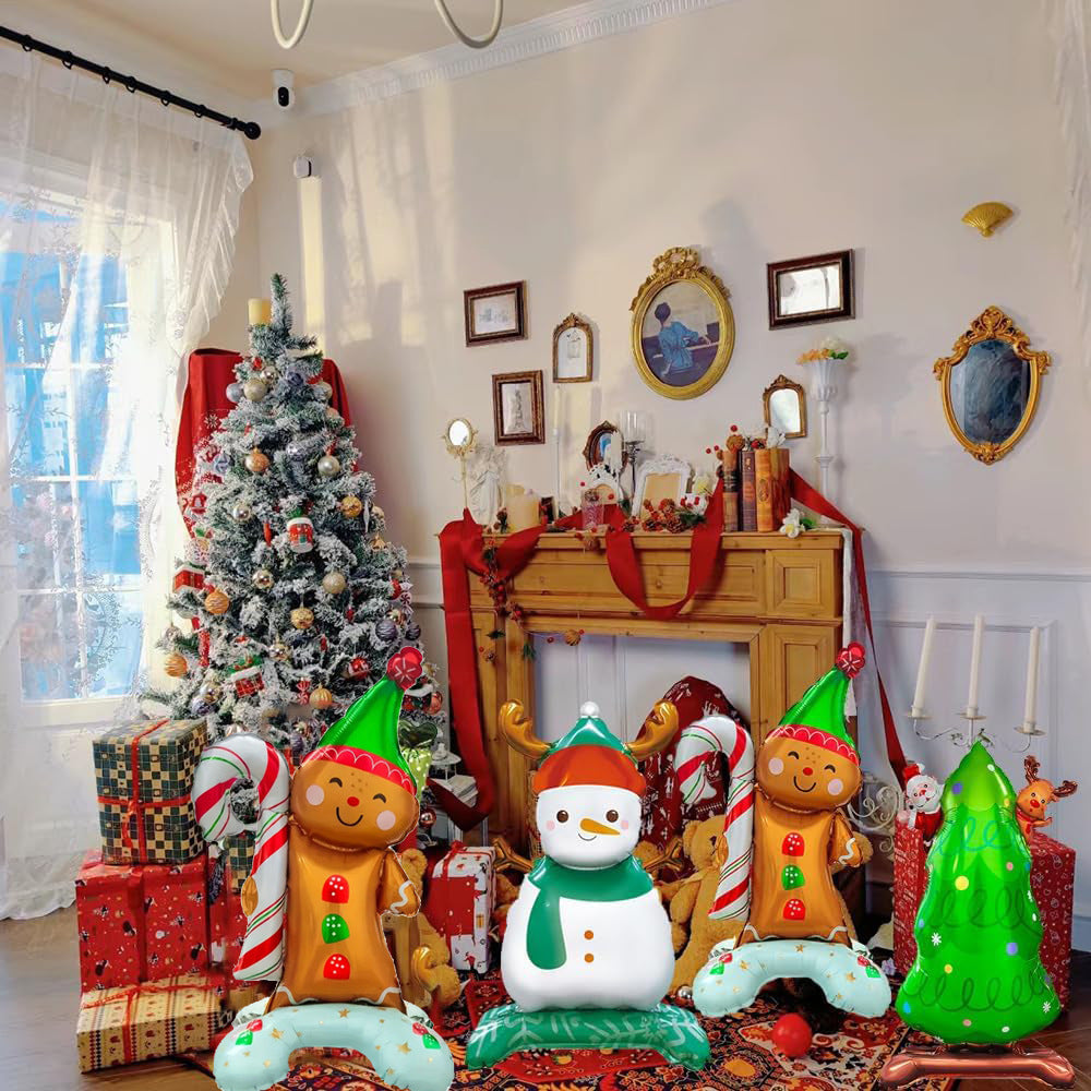 Gingerbread Man Themed Base Wearing Green Hat Aluminum Film Balloons Christmas Party Decoration Bal 2