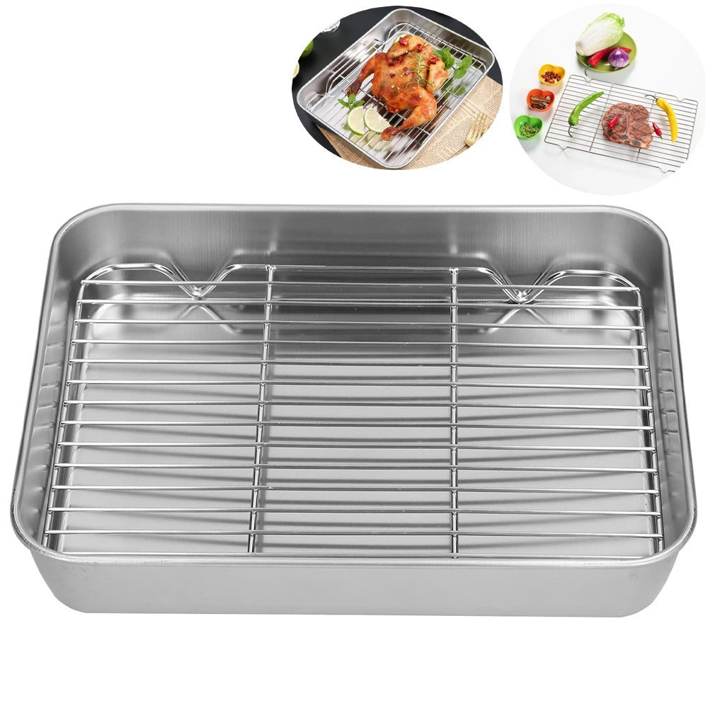 Stainless Steel Rectangular Cooling Rack, Baking Tray Set, BBQ Safe Small Grill, Grilling Tools