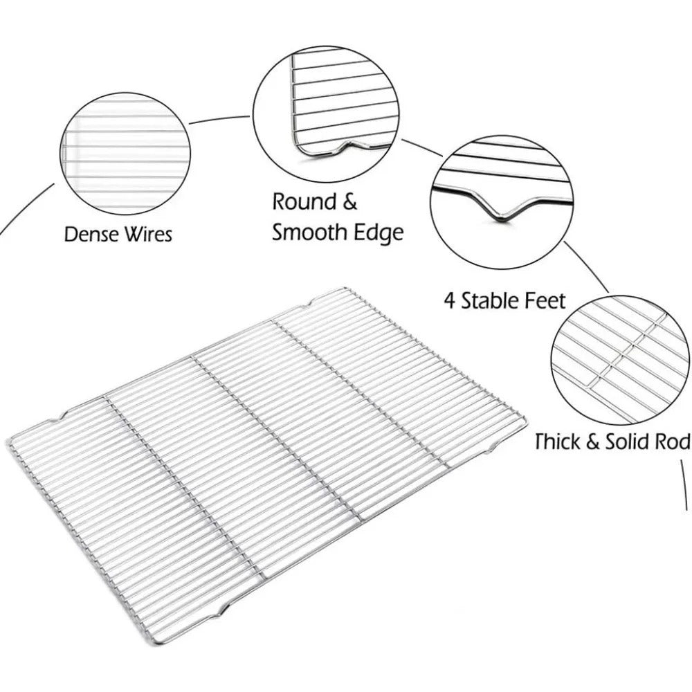 Stainless Steel Rectangular Cooling Rack Baking Tray Set BBQ Safe Small Grill Grilling Tools 3