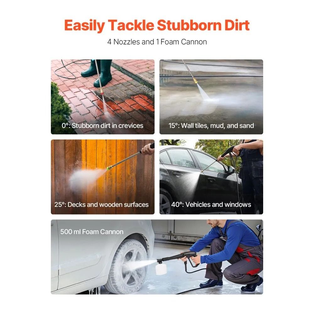 High Power Electric Pressure Washer Adjustable Pressure Quick Connect Nozzles Ideal For Cars Fences 3