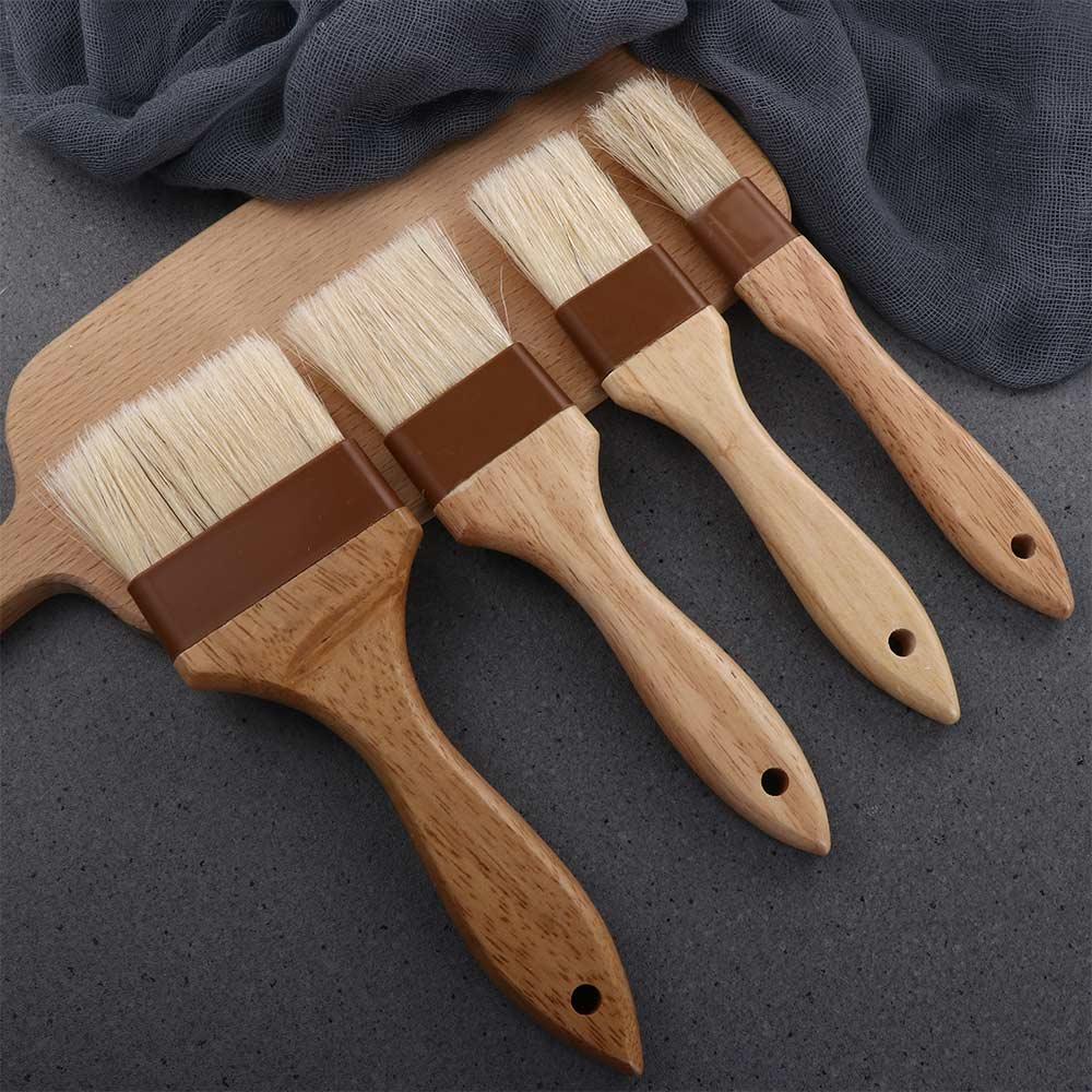 Kitchen Cooking Brushes Wooden Handle Bristle Brushes Flat Pastry Baking Brush Barbecue Oil Brush 2