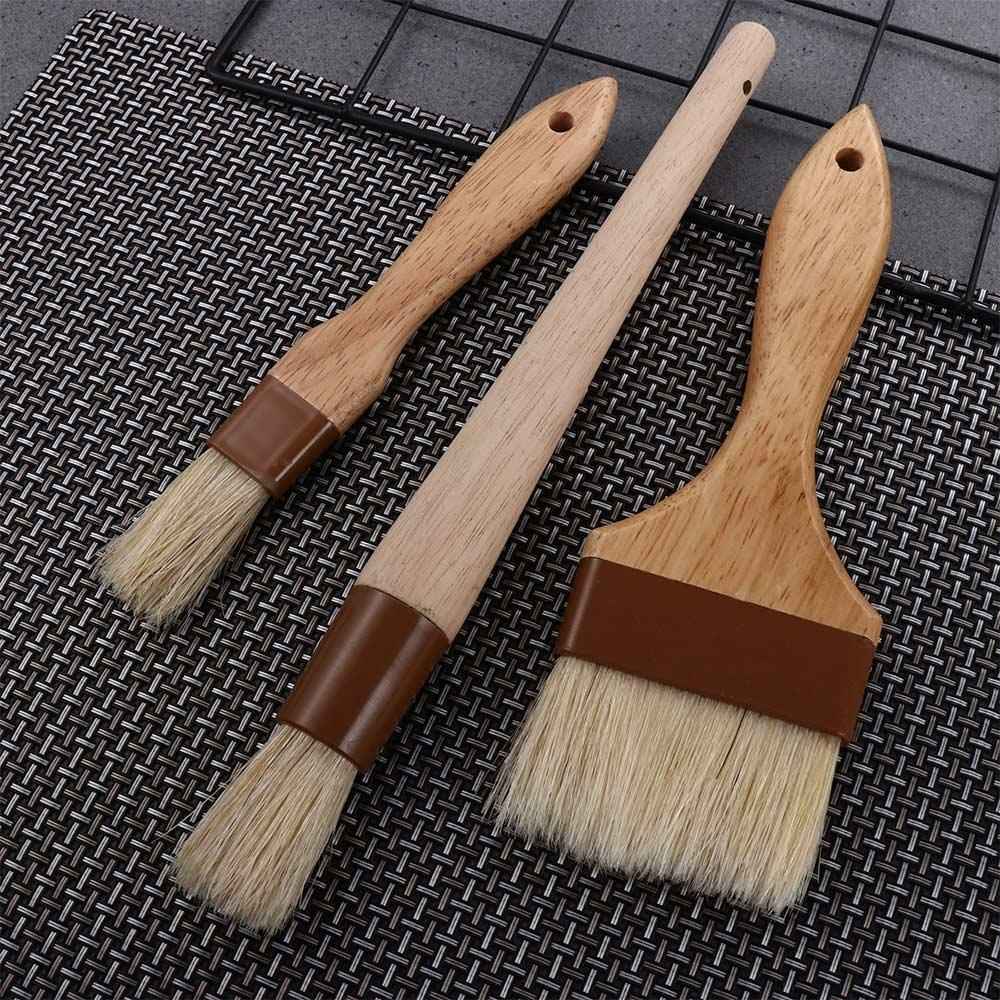 Kitchen Cooking Brushes Wooden Handle Bristle Brushes Flat Pastry Baking Brush Barbecue Oil Brush 3