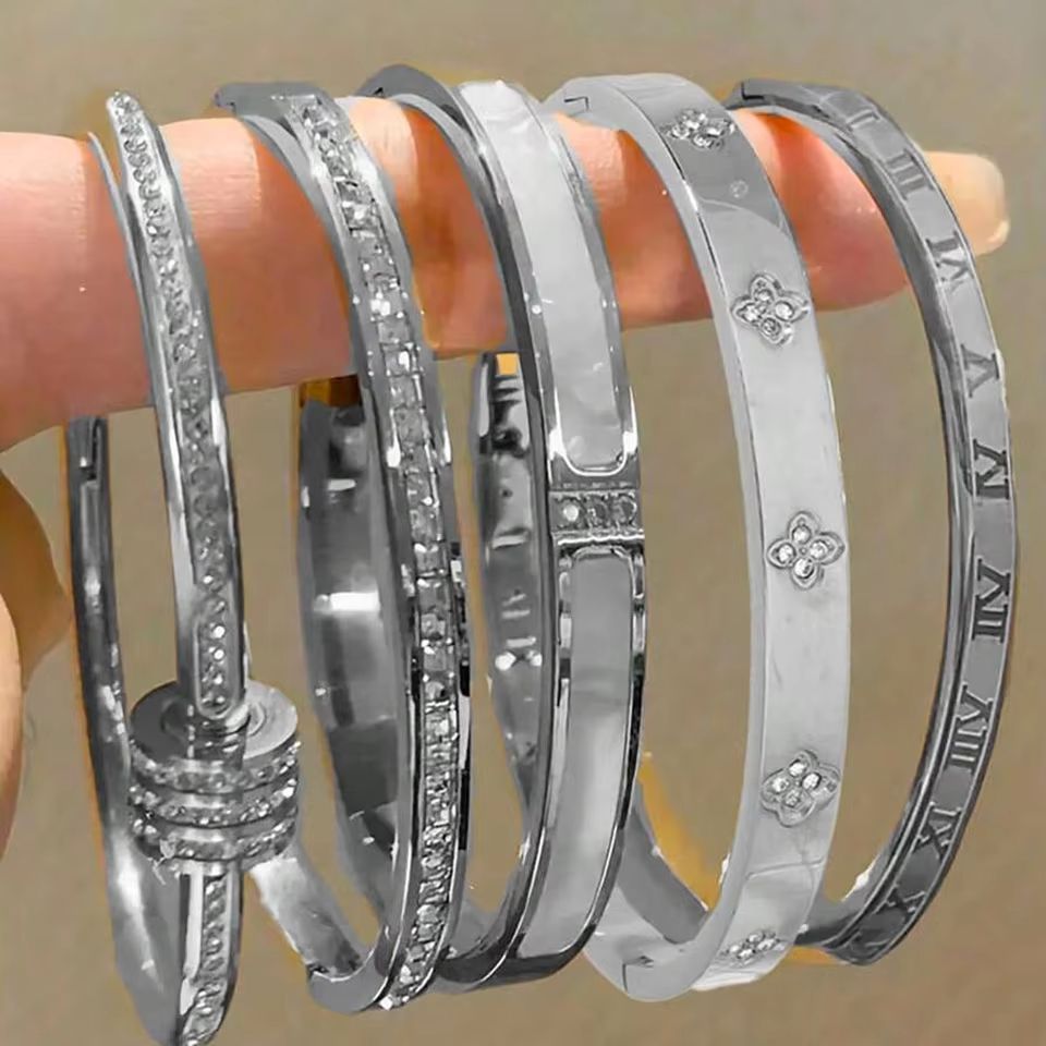 ZAKOL Sparkling Zirconia Stainless Steel Bracelet Set For Women Stackable Bangles 15
