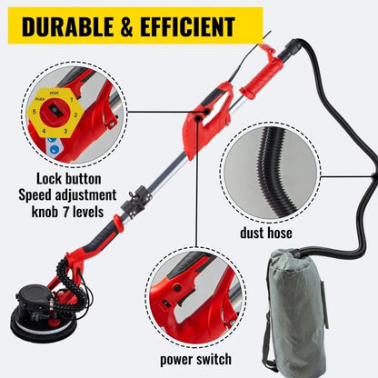 Electric Drywall Sander Foldable Sheetrock Sander With Telescope Handle Variable Speed RPM Wall San 4